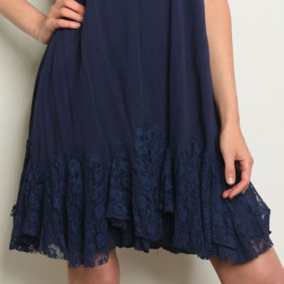 LACE TRIM NAVY DRESS - Picture 5 of 9